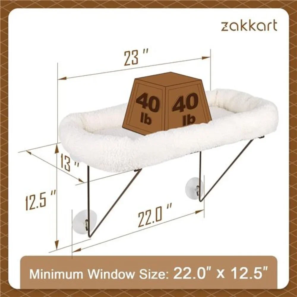 Cat Window Perch - 100% Metal Supported from Below -Comes with Warm Spacious Bed